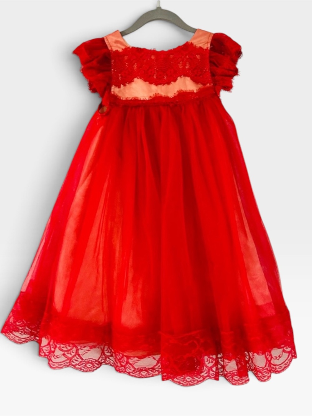 Trish Scully Red Lace Tulle Flutter Sleeve Dress Size 4 Holiday Formal Christmas